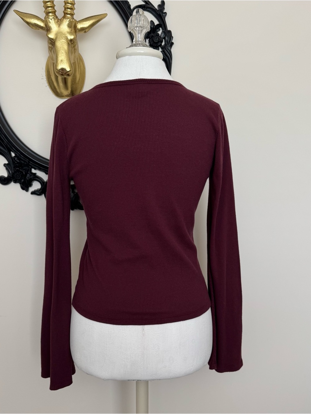 Others Follow Burgundy Ribbed V-Neck Top with Buttons - Picture 7 of 8